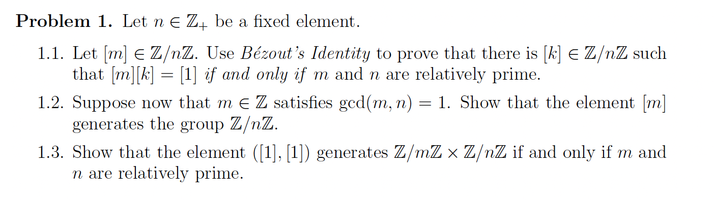 Problem 1. Let n E Z. be a fixed element. 1.1.