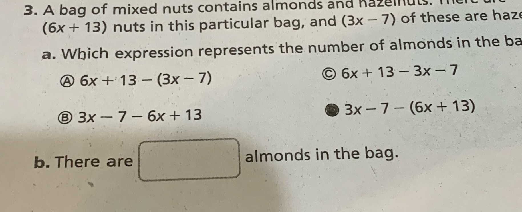 3. A bag of mixed nuts contains almonds and