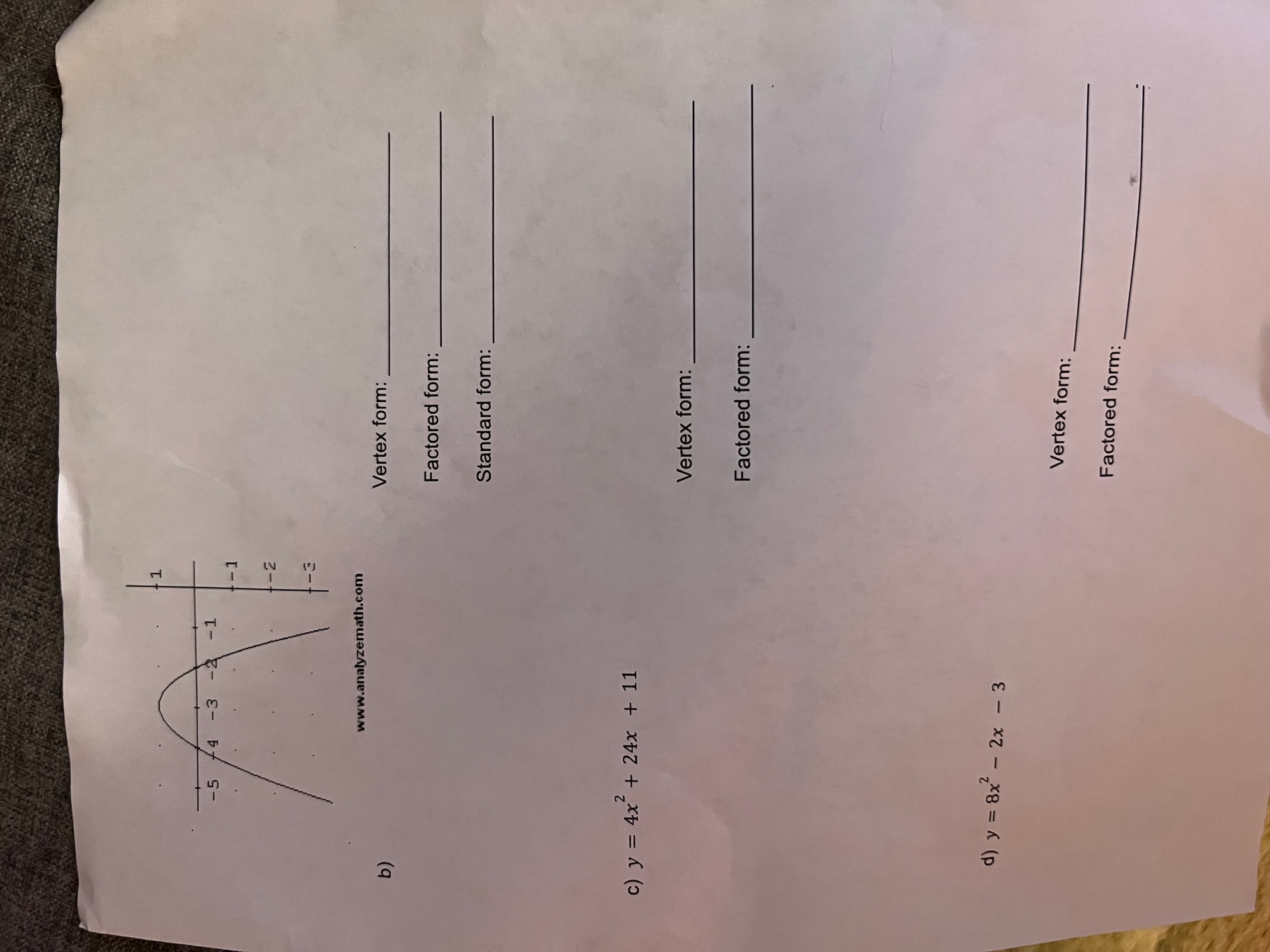 b) x-intercepts: (3, 0) & (9, 0) y-intercept: (0,