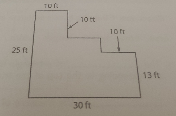 how many square feet does he have to mow 10 ft 10