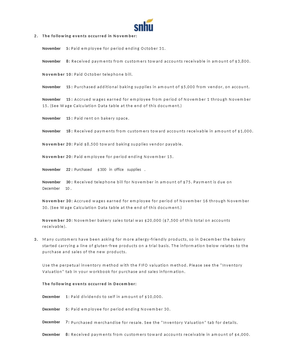 snhu 2. The following events occurred in