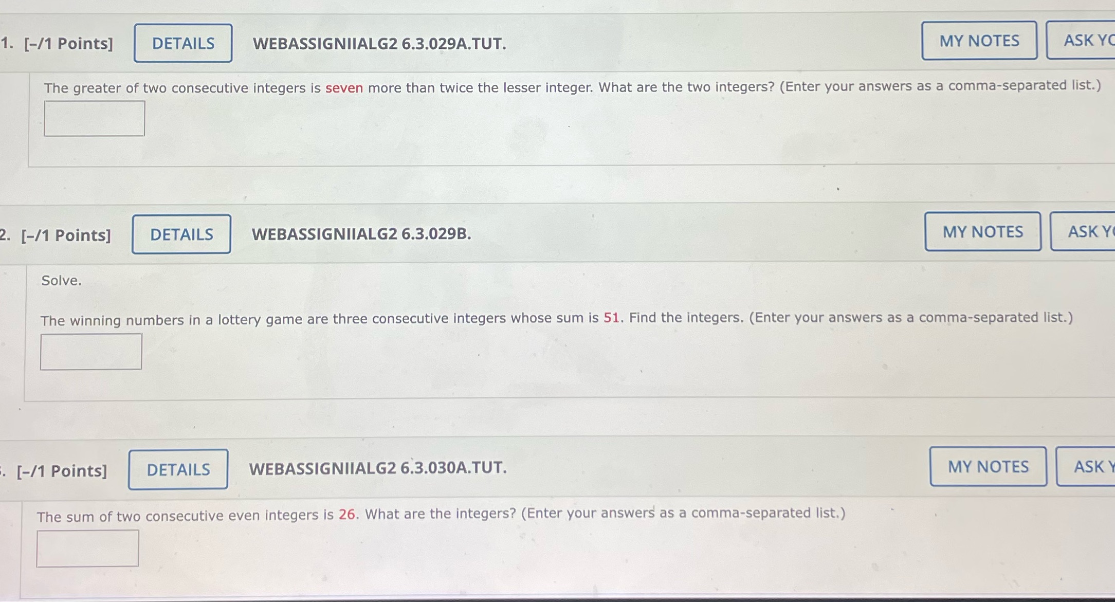 Pls help me with these 3 problems 1. [-/1 Points]