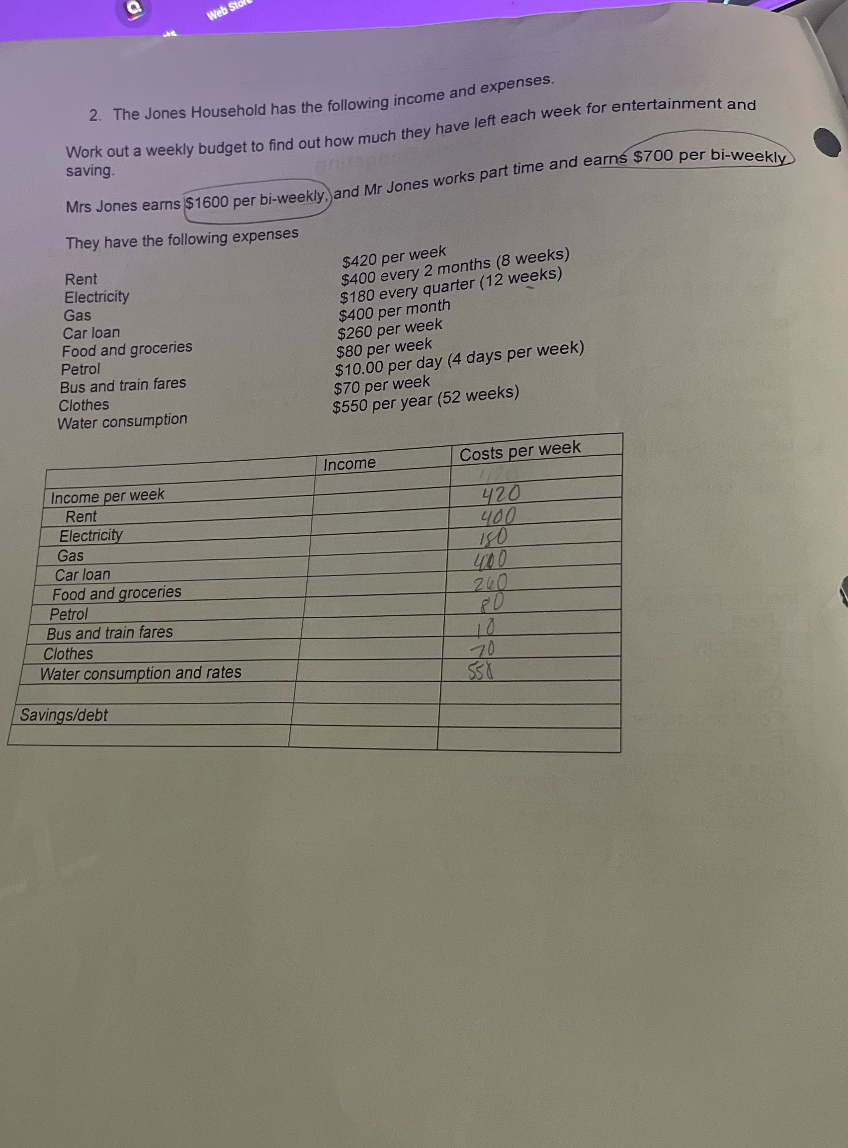 please help 2. The Jones Household has the