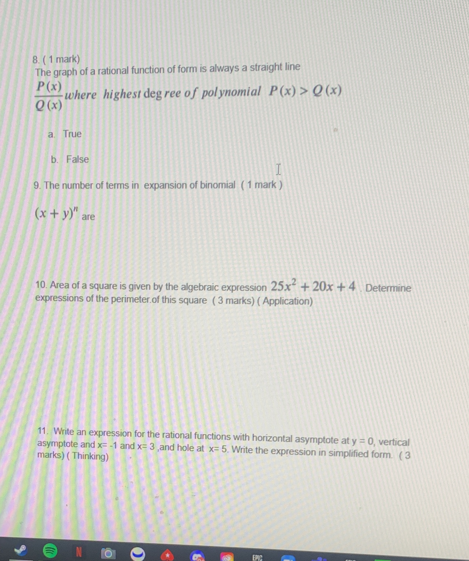 This is grade 11 math rational functions 8. ( 1