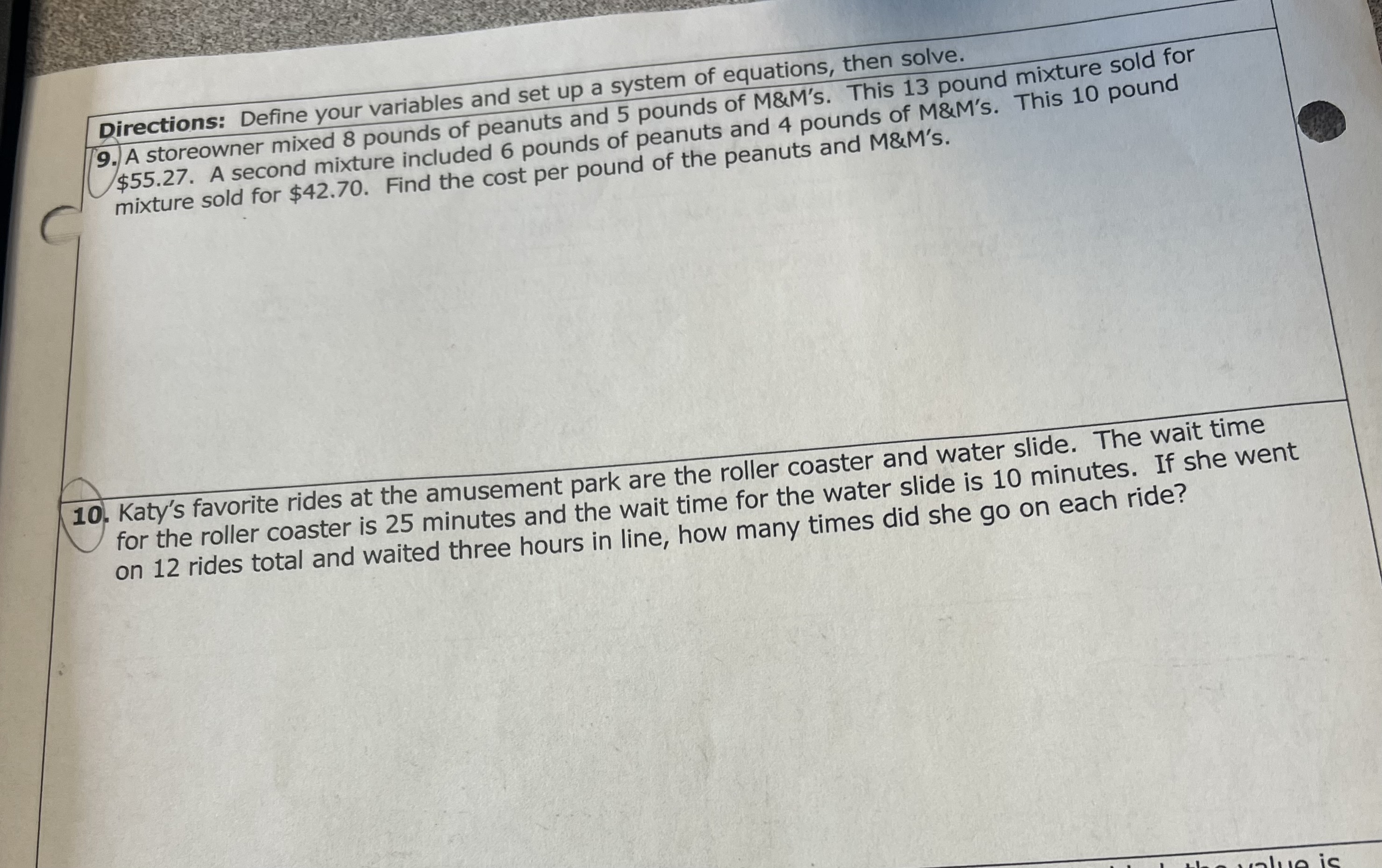 Directions: Define your variables and set up a