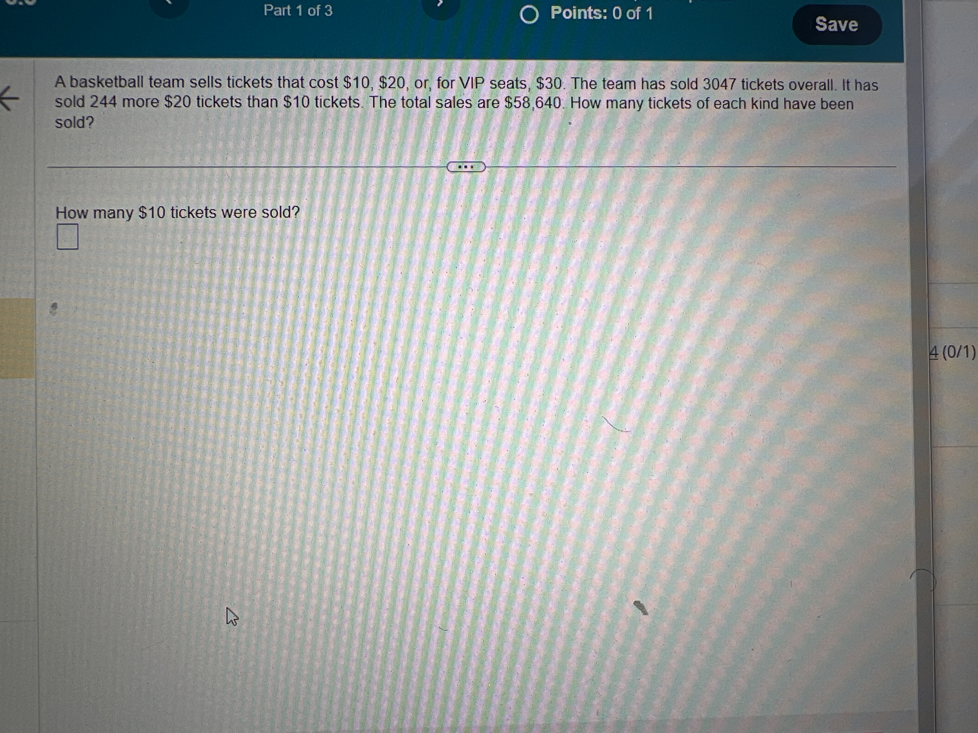 Part 1 of 3 O Points: 0 of 1 Save A basketball