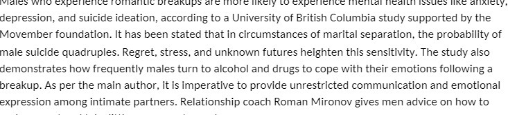 Males who experience romantic breakups are more
