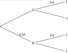 Using the tree below provide Pr (J) 0.6 G 0.55
