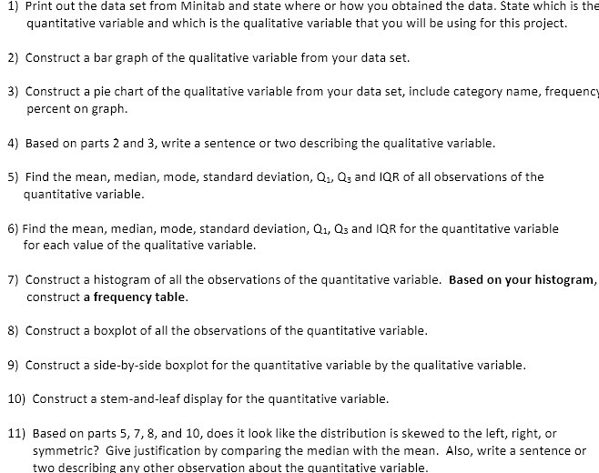 1) Print out the data set from Minitab and state
