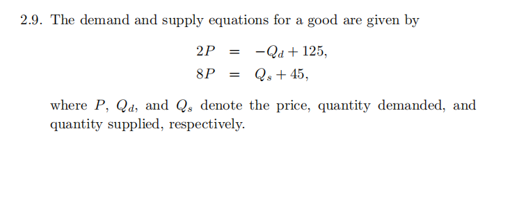 2.9. The demand and supply equations for a good