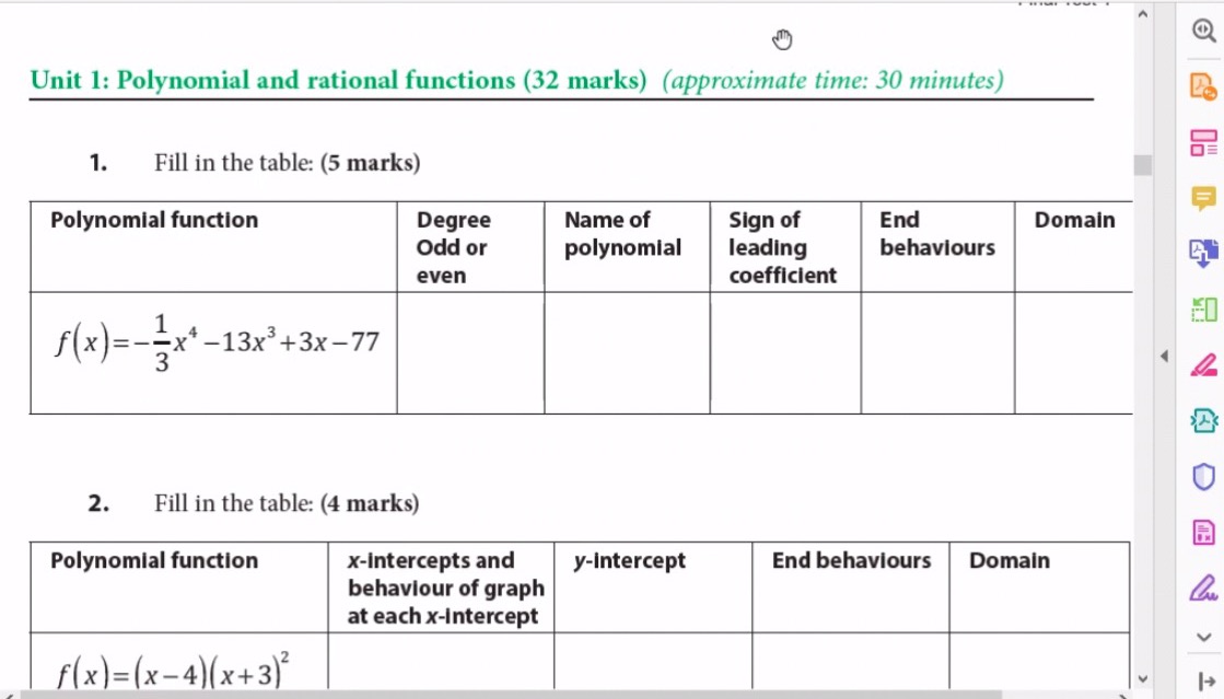 Unit 1: Polynomial and rational functions (32