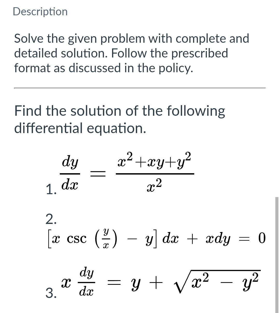 Homogenous DE Description Solve the given problem