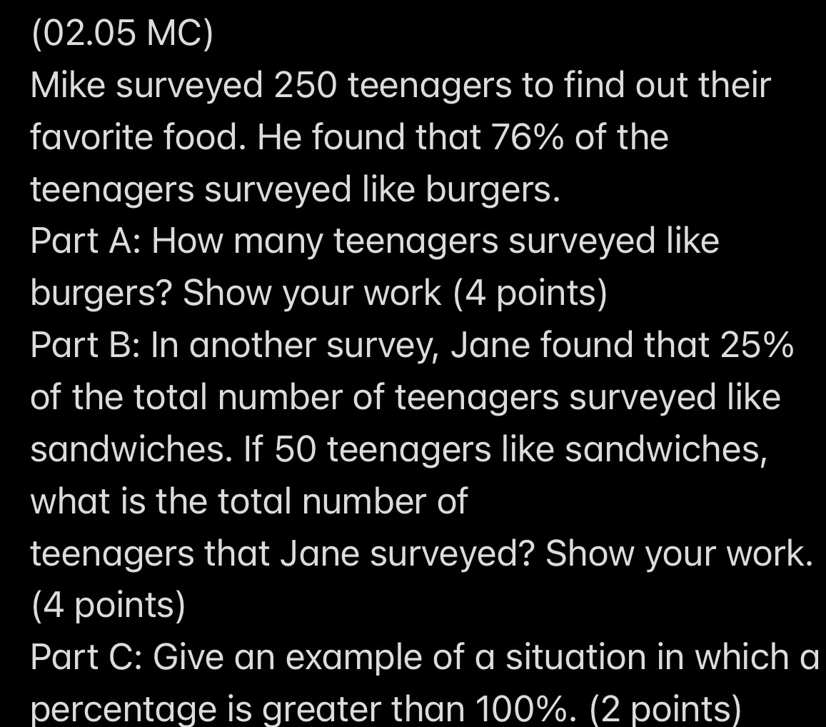 (02.05 MC) Mike surveyed 250 teenagers to find