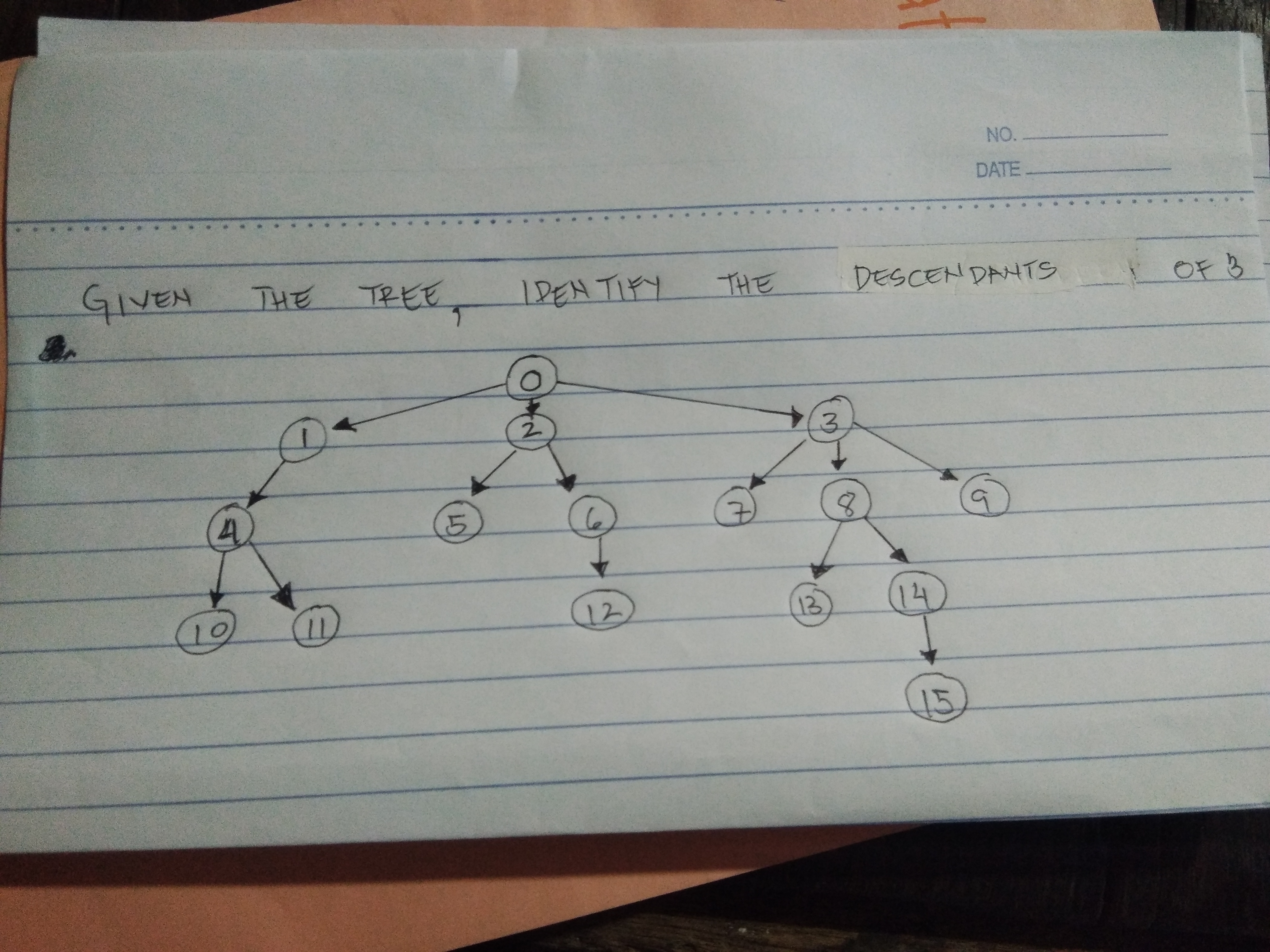 NO. DATE GIVEN THE TREE IDENTIFY THE DESCENDANTS