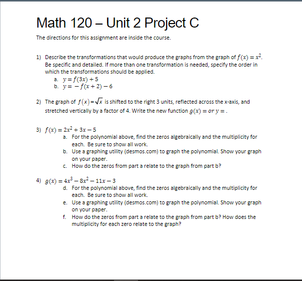 Please have each project separated. Math 120 -