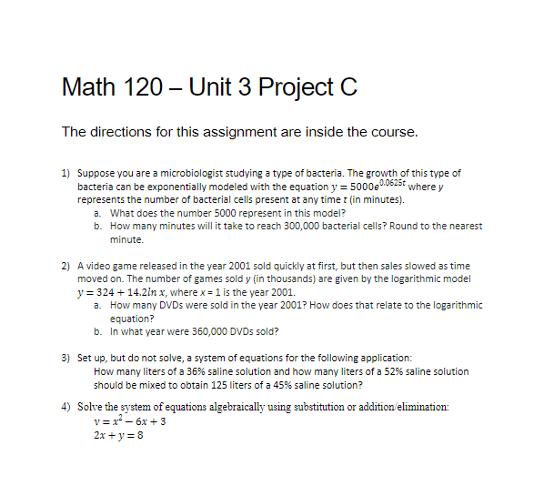 Please have each project separated. Math 120 -