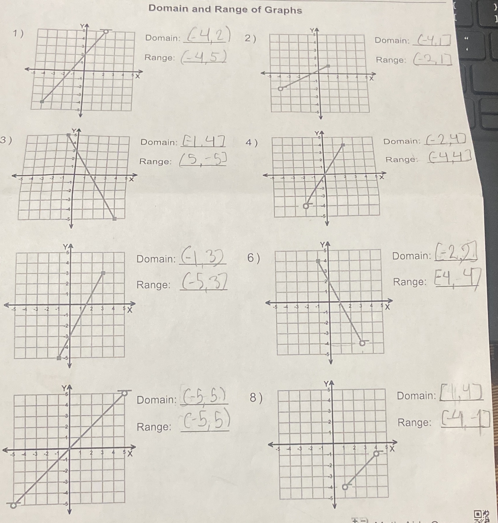 Domain and Range of Graphs 1 ) Domain: (42 ) 2 )
