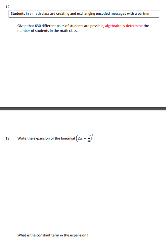 11. Students in a math class are creating and