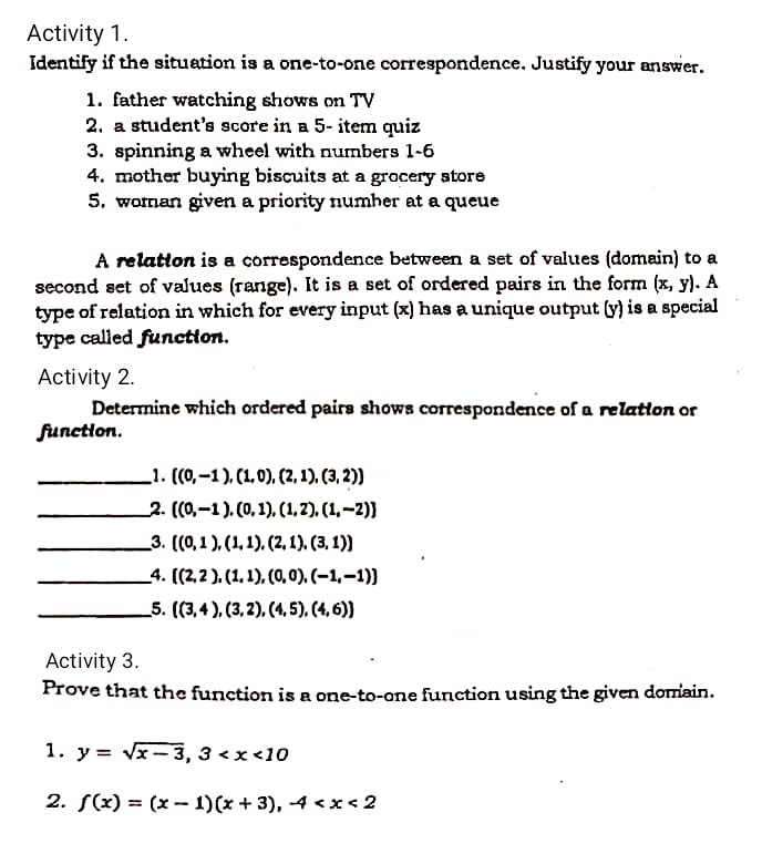 One to One and Inverse Functions Please give an