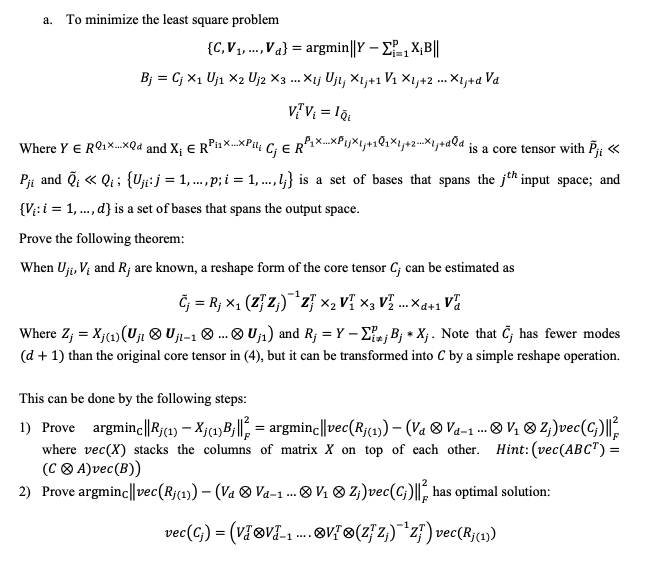 a. To minimize the least square problem {C, V1.