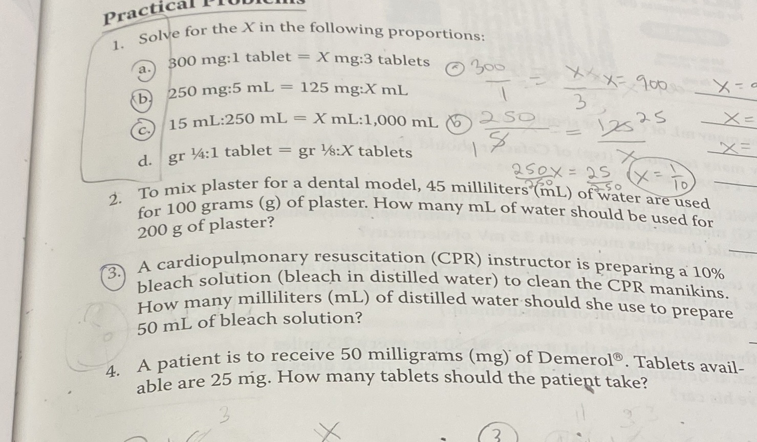 Practical I 1. Solve for the X in the following