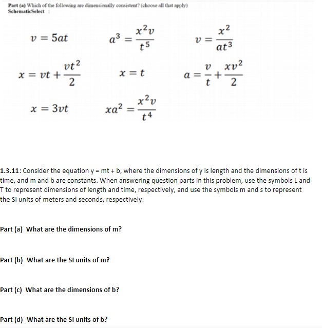Part (a) Which of the following are dimensionally