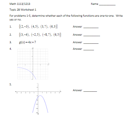 Math 1113/1213 Name Topic 28 Worksheet 1 For