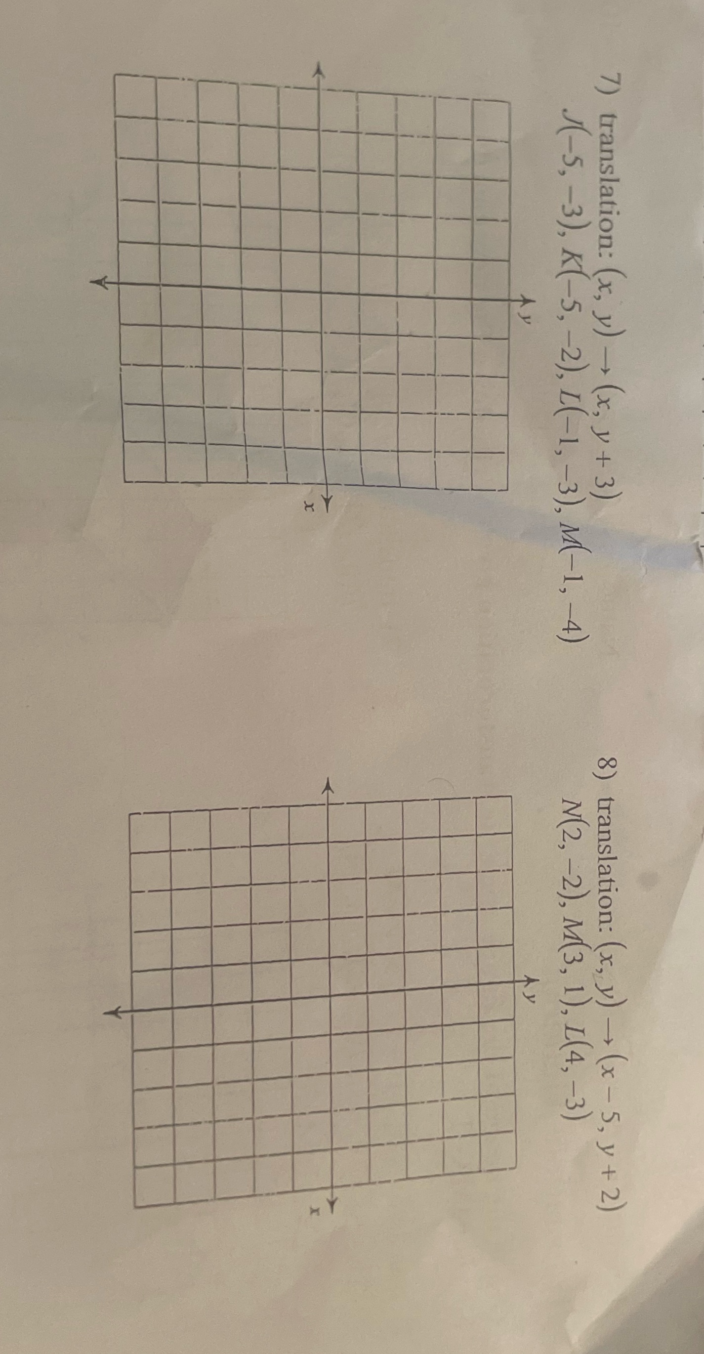 help 7) translation: (x, y) - (x, y + 3) 8)