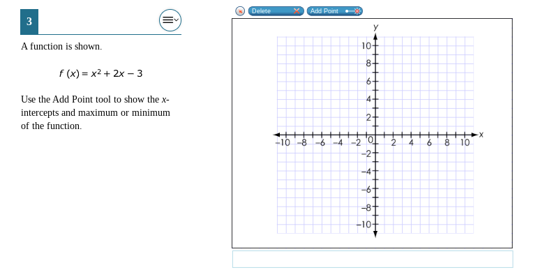Delete X Add Point 3 A function is shown. 10+ f
