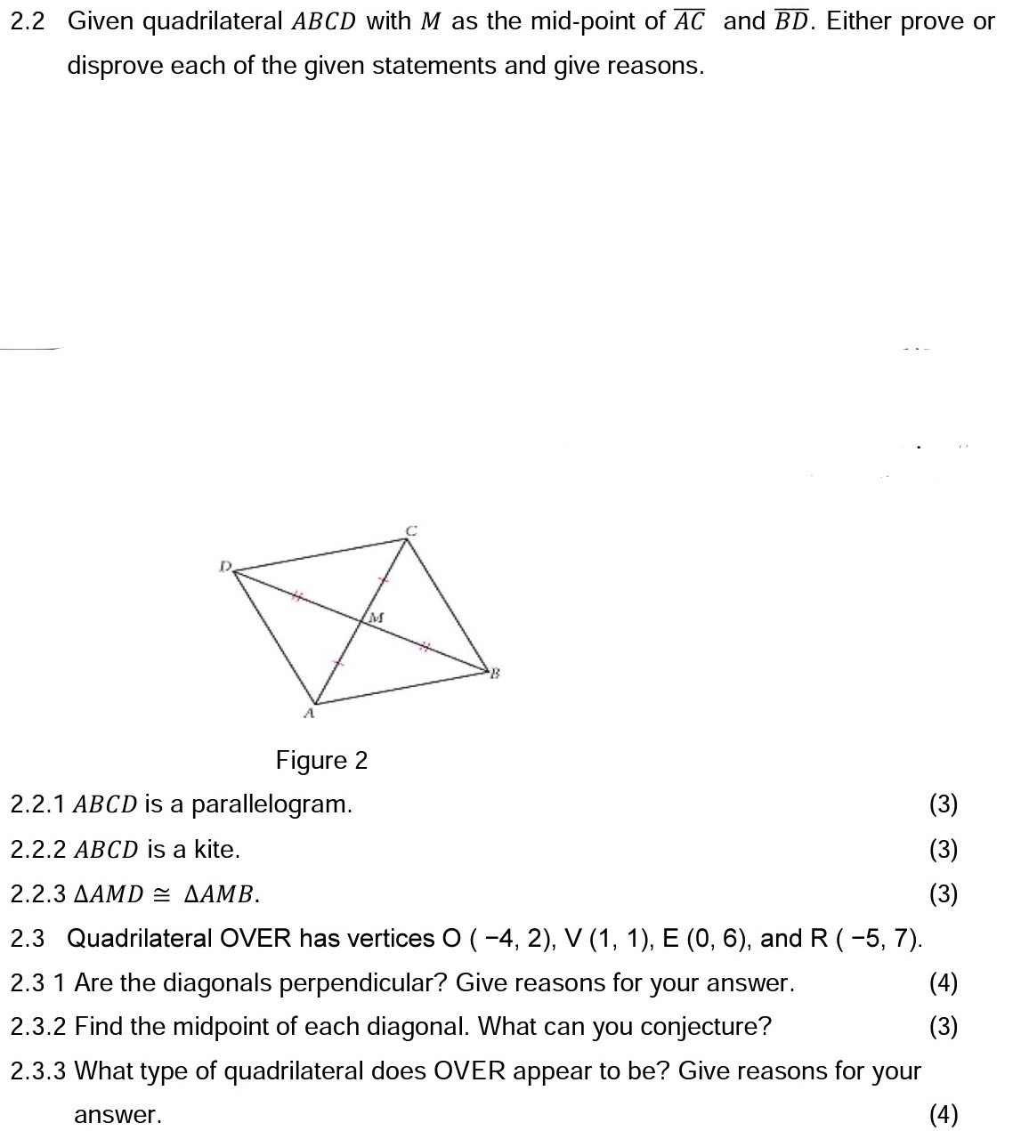 2.2 Given quadrilateral ABCD with M as the