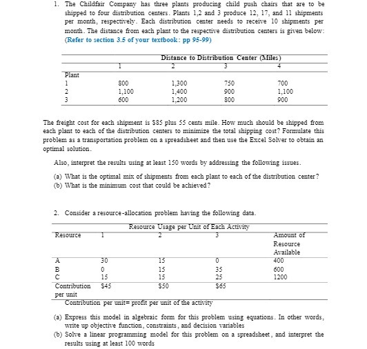 1. The Childfair Company has three plants