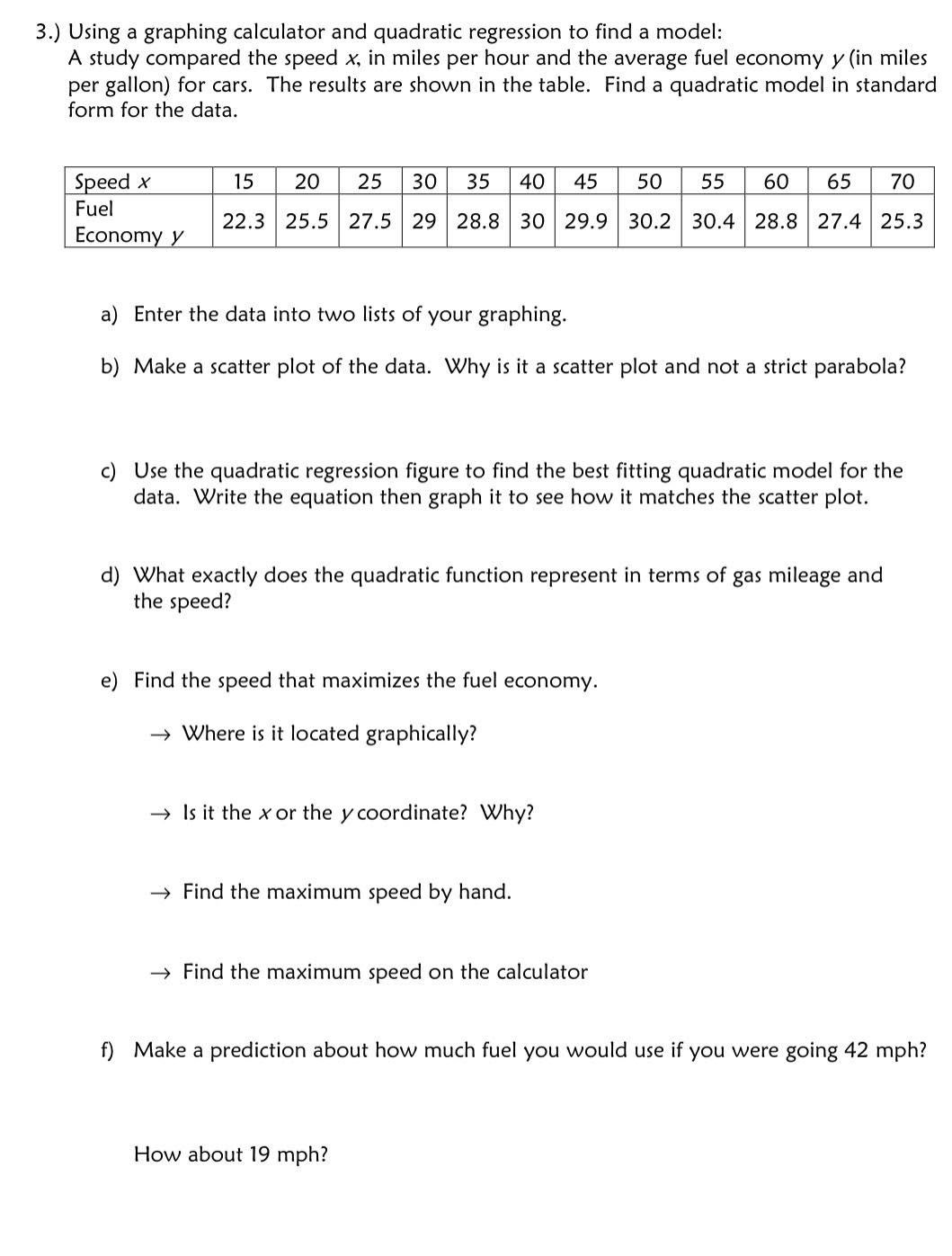 5.8 Quadratic Regression 1.) PUMPKIN TOSSING A