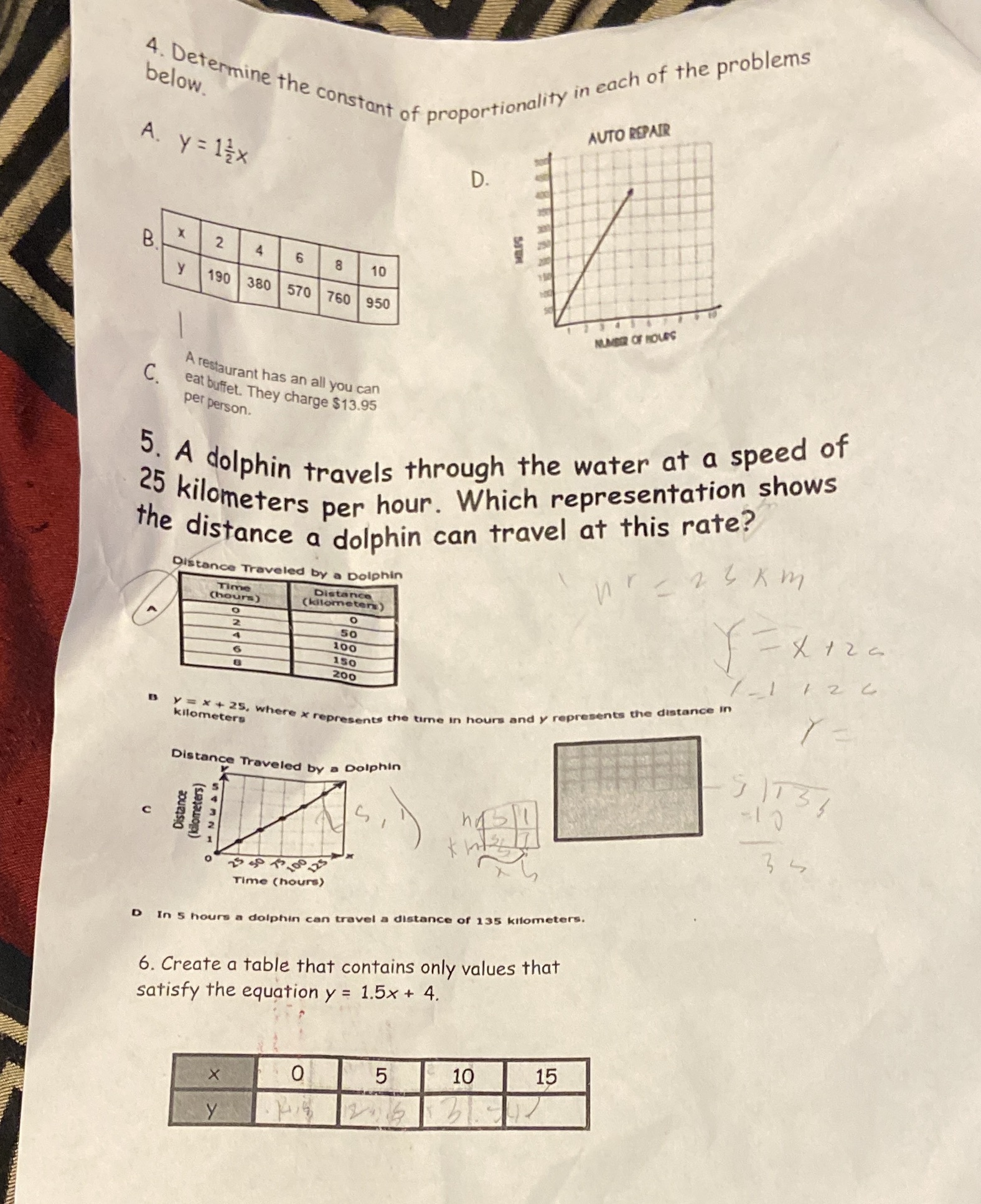 below. 4. Determine the constant of