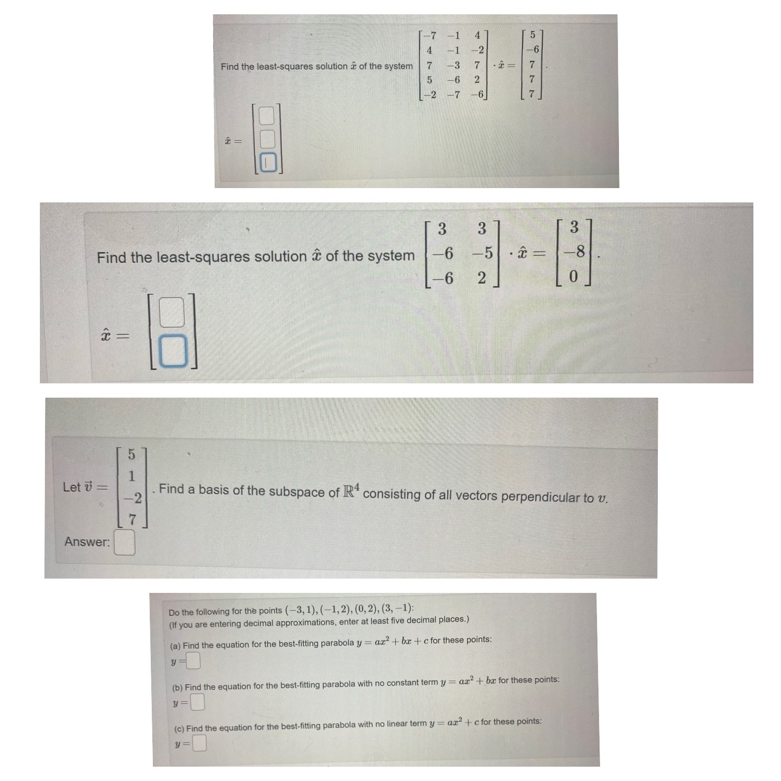Please need an answer asap Find the least-squares