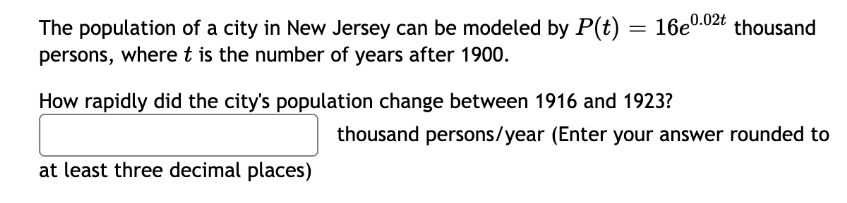 The population of a city in New Jersey can be