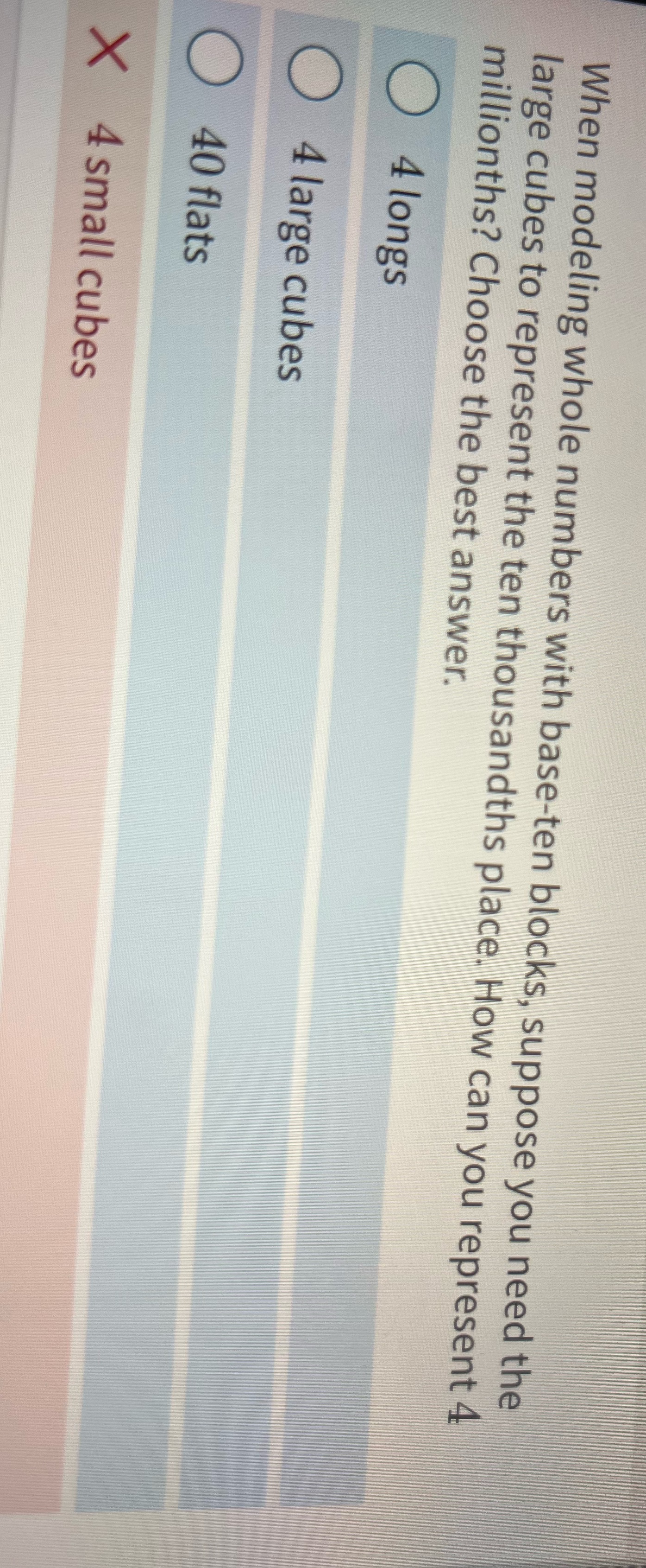 When modeling whole numbers with base-ten blocks,