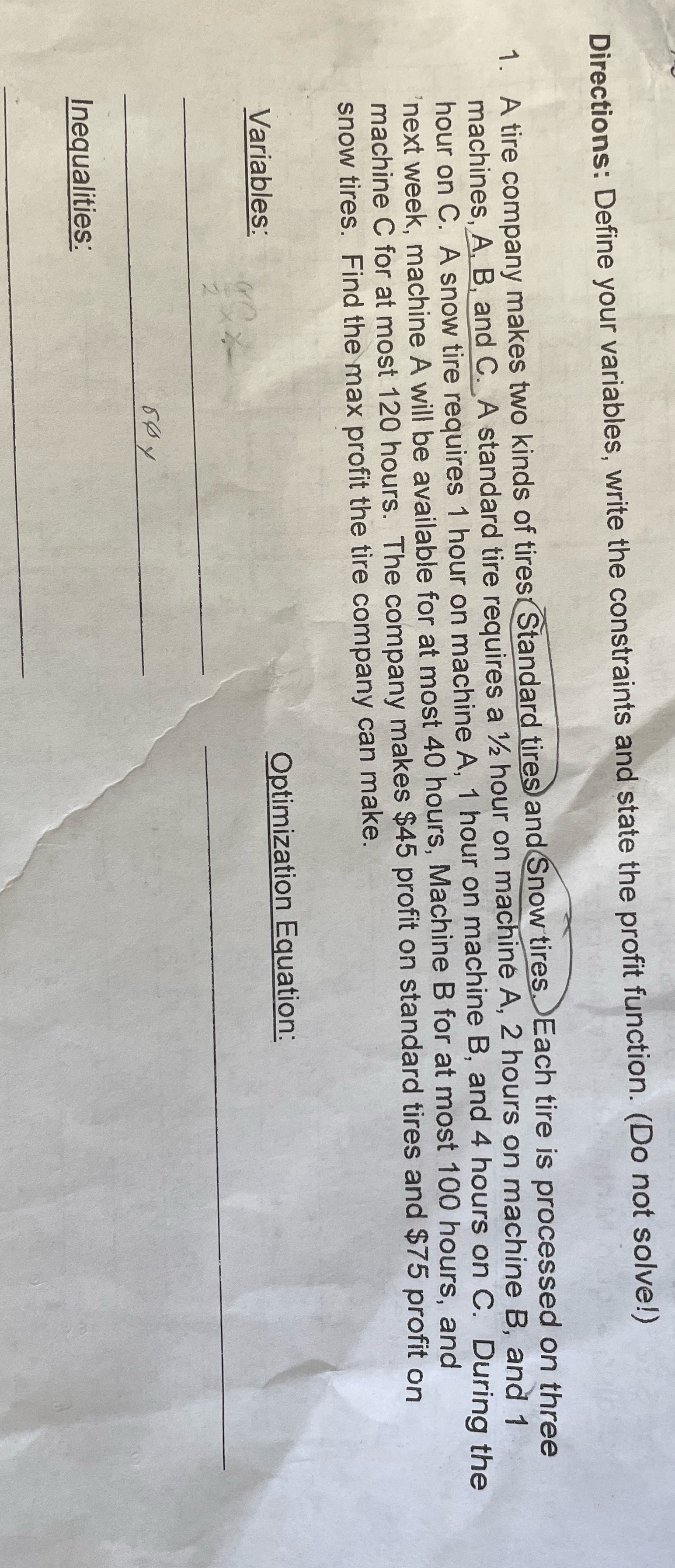 Directions: Define your variables, write the