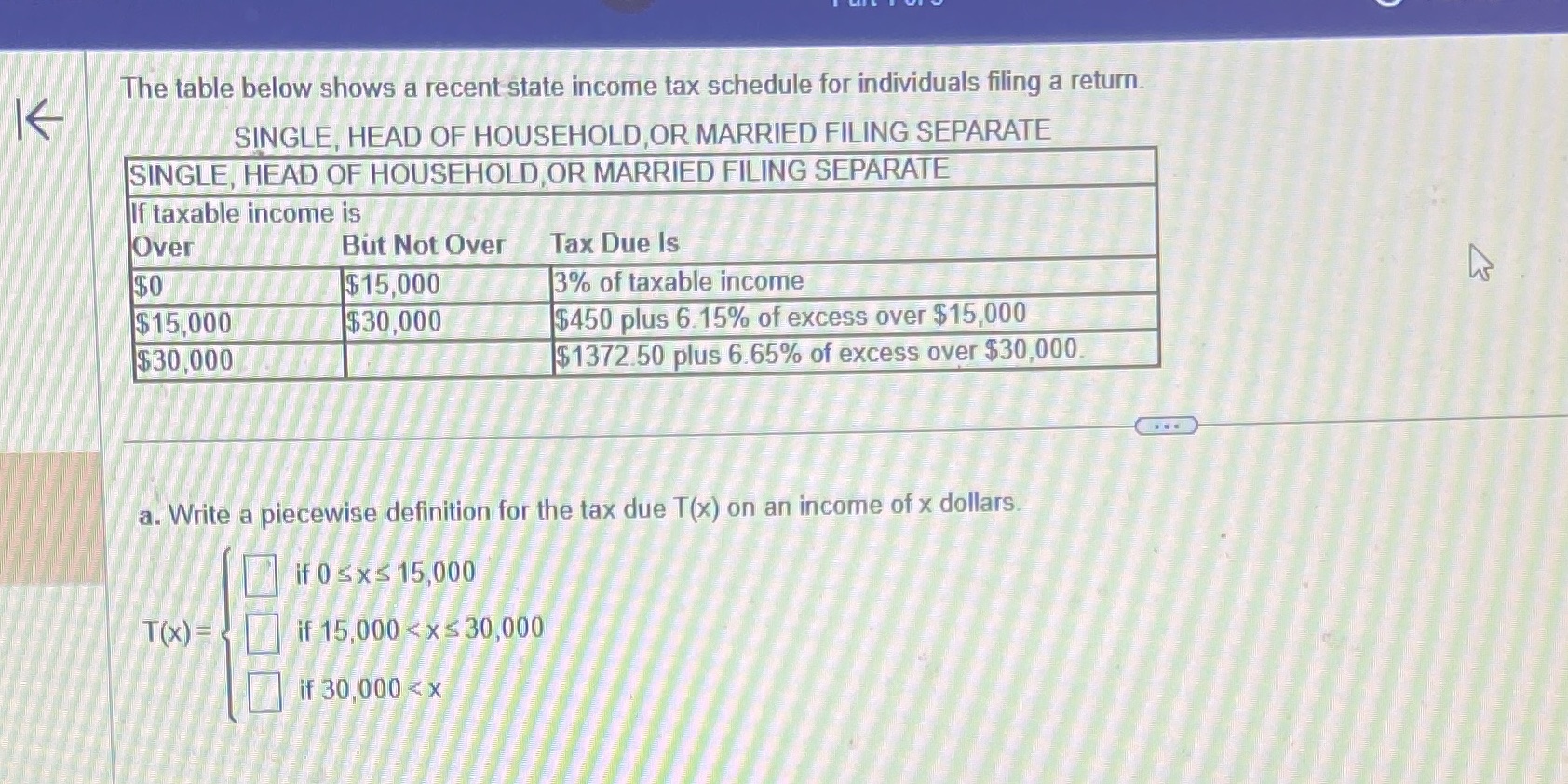 Need the answer The table below shows a recent