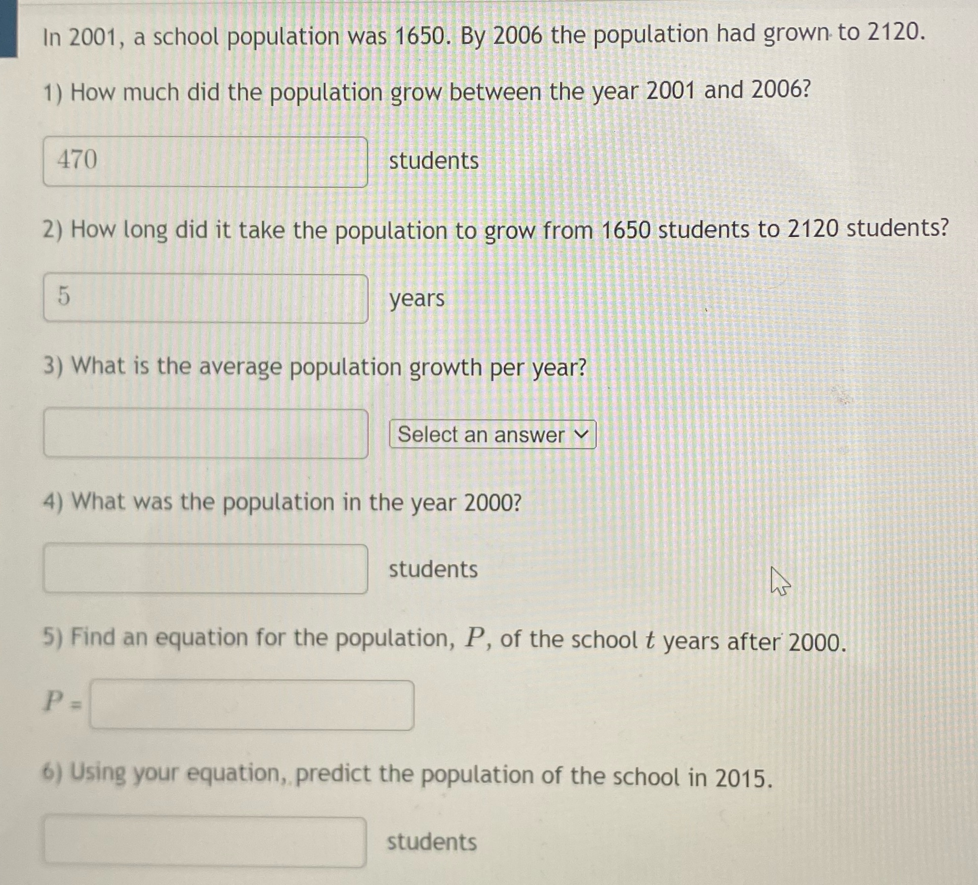 May I get some help with this? In 2001, a school
