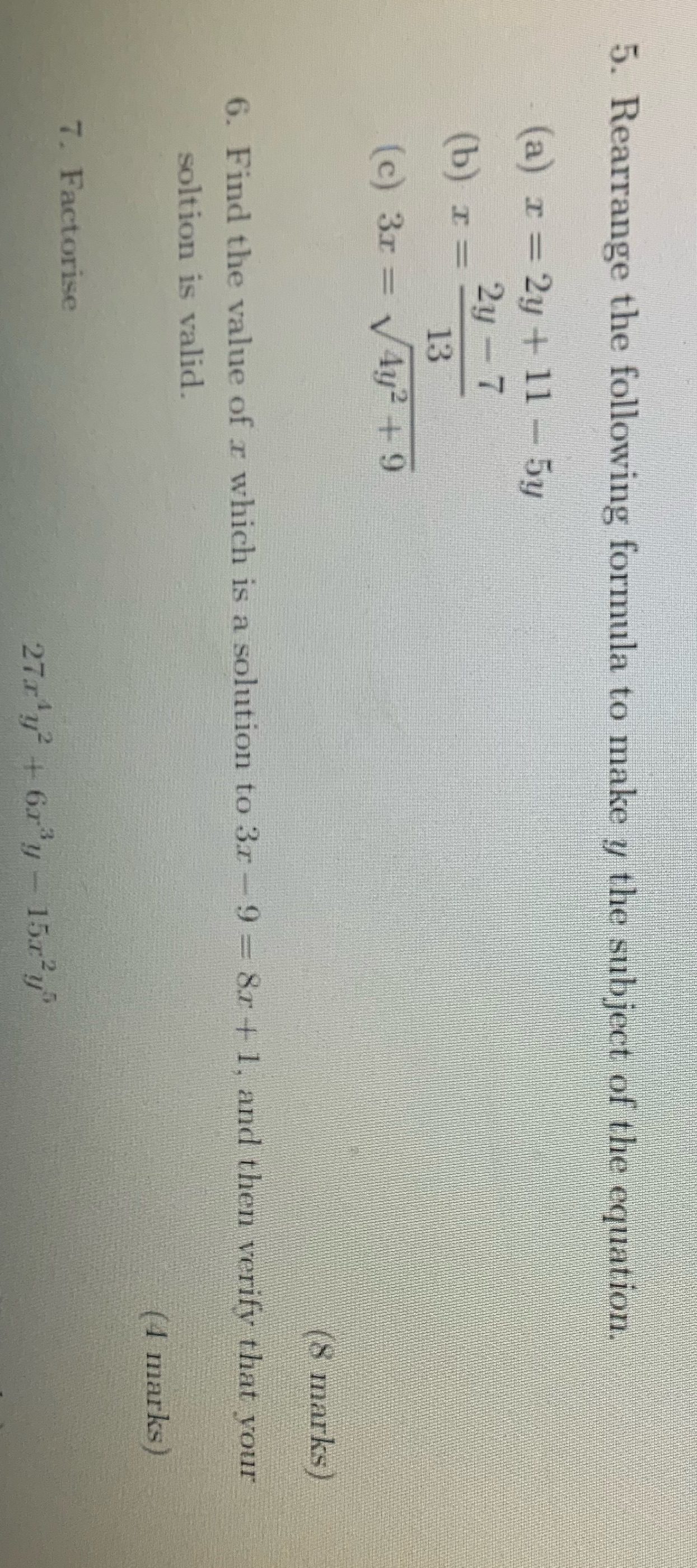 5. Rearrange the following formula to make y the