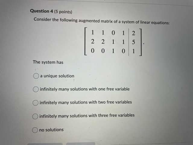 Question 4 (5 points) Consider the following
