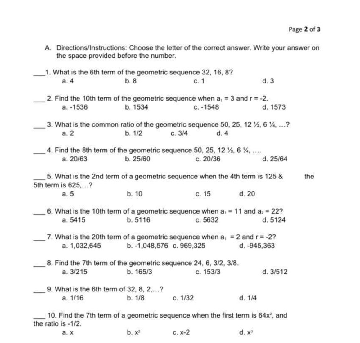 Page 2 of 3 A. Directions/Instructions: Choose