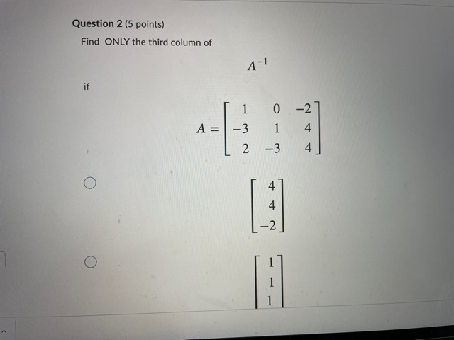 Question 4 (5 points) Consider the following