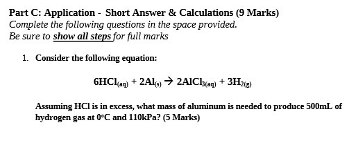 Part C: Application - Short Answer & Calculations