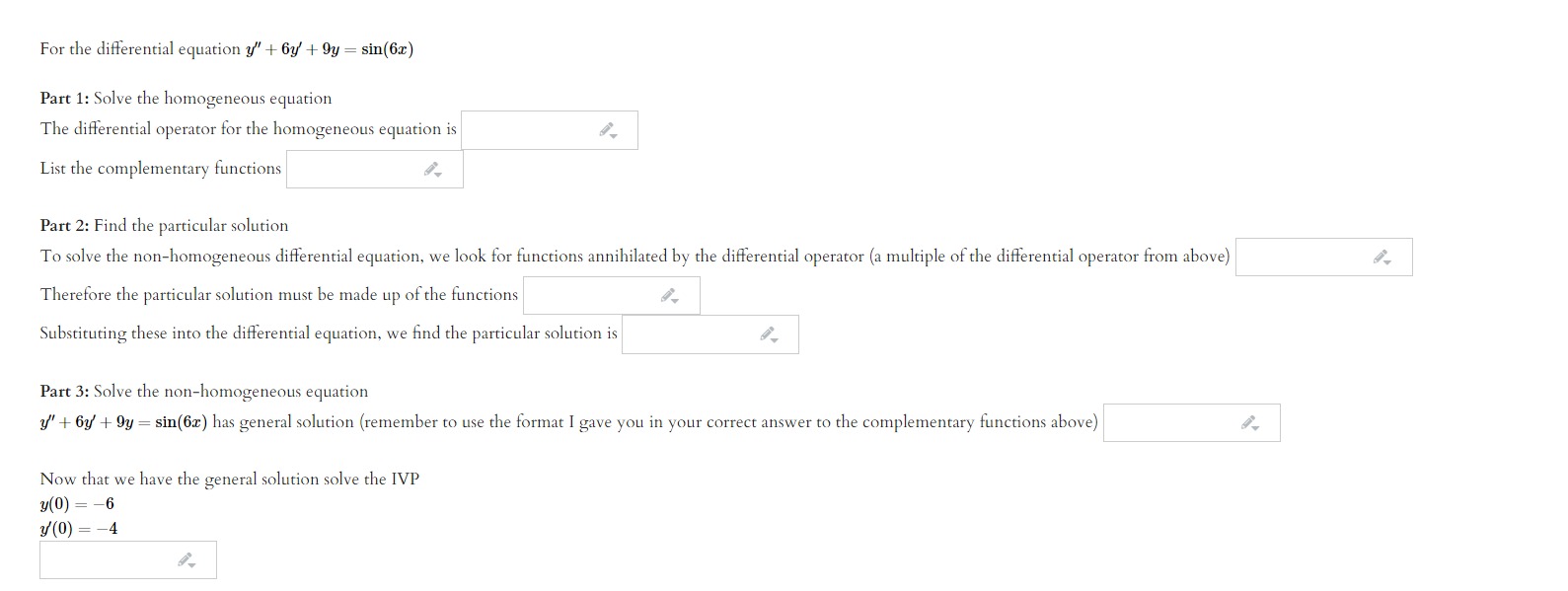 For the differential equation y" + 6y