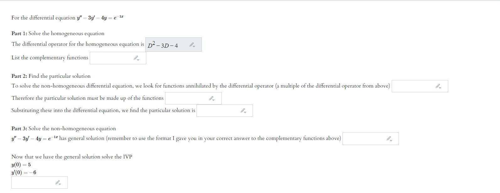 For the differential equation y" + 6y