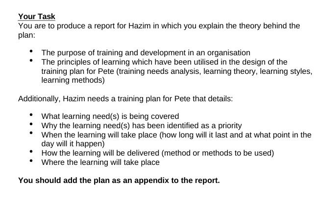Your Task You are to produce a report for Hazim