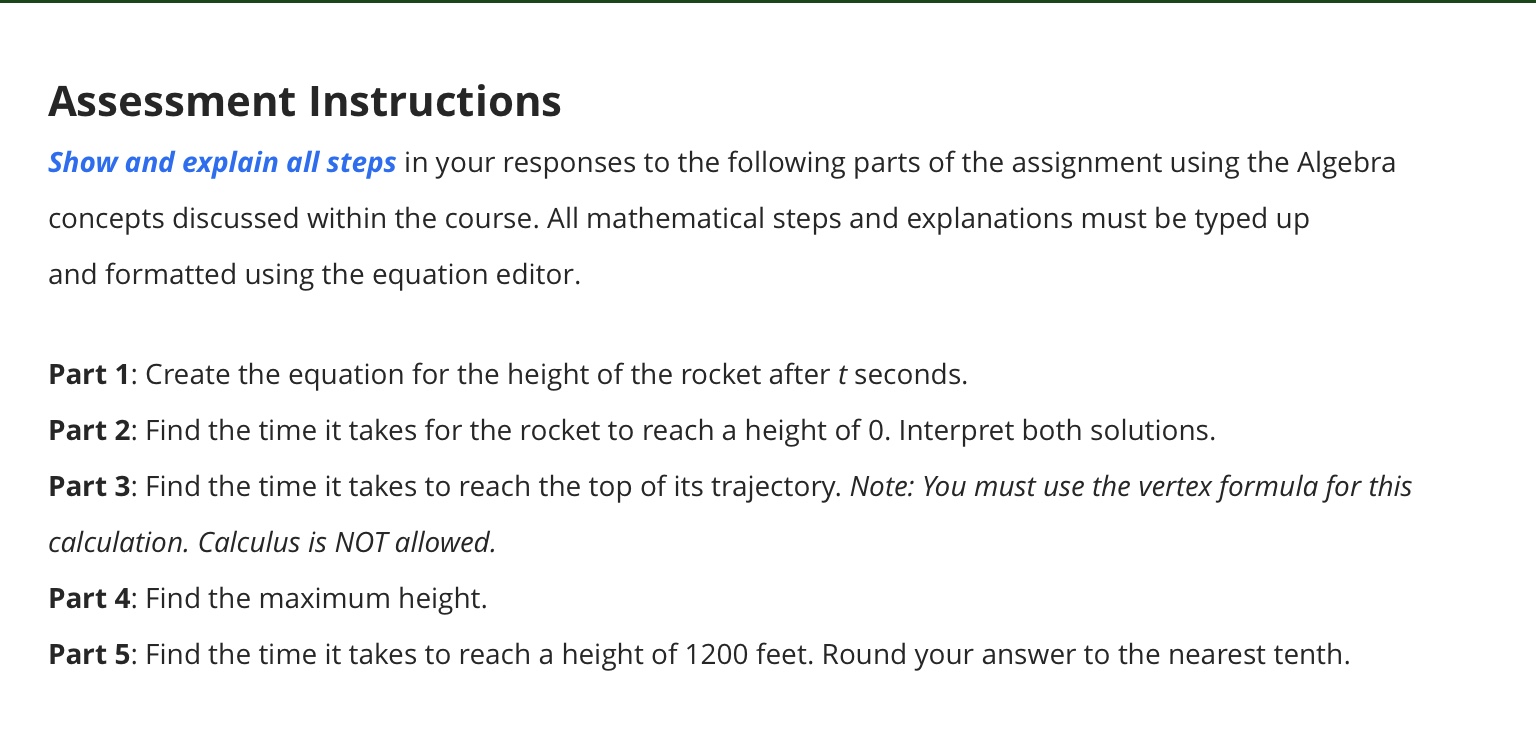 Assessment Instructions Show and explain all