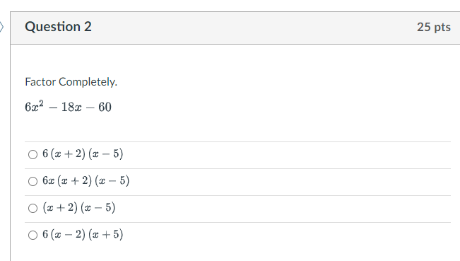Question 1 25 pts Which expression does NOT have