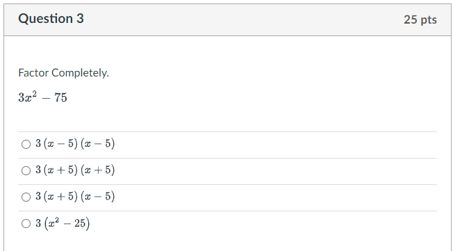 Question 1 25 pts Which expression does NOT have